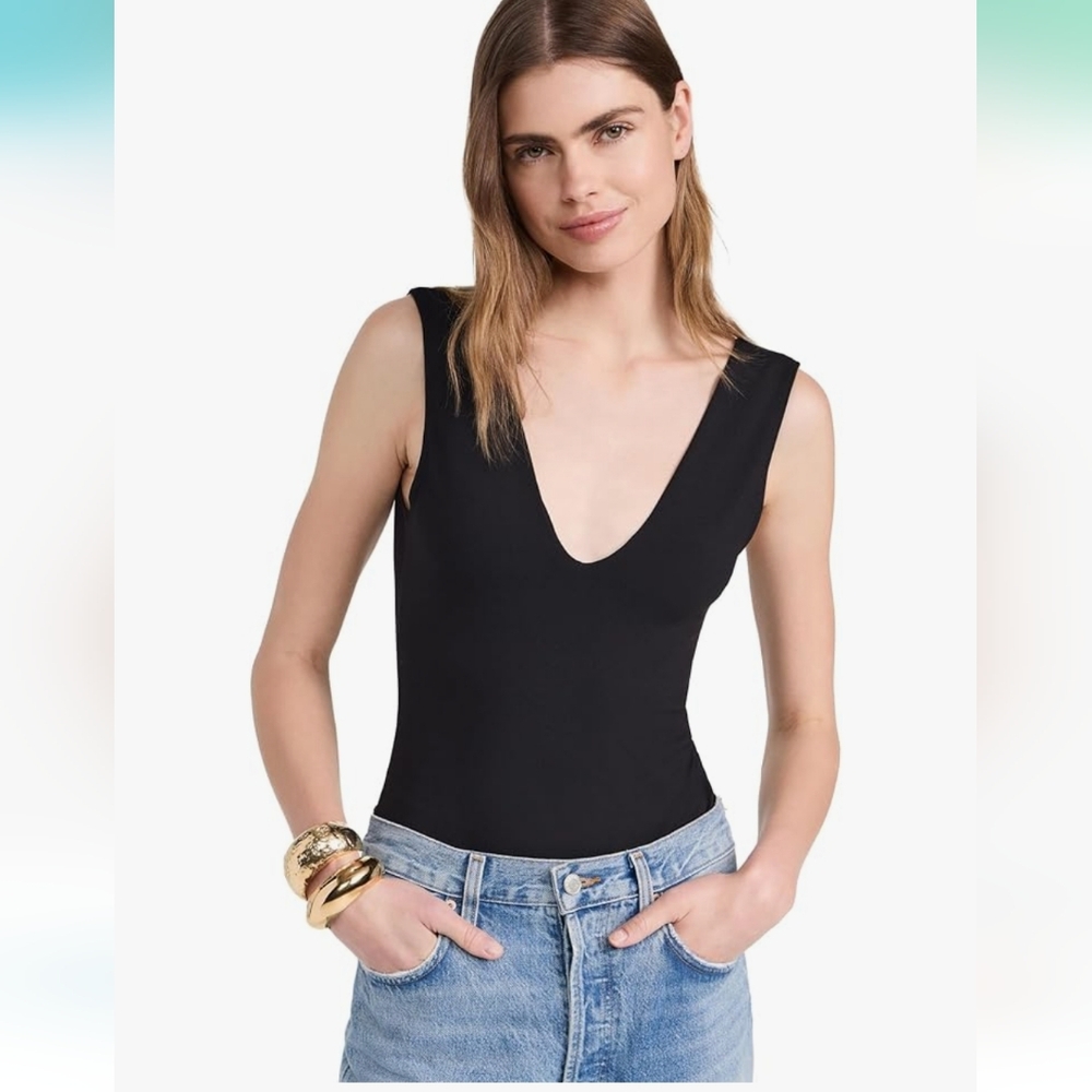 Free People Black Sleeveless V-Neck Bodysuit